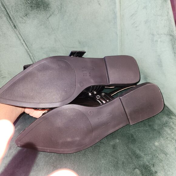Mix No. 6 Black Sybel Patent Slingback Silver Buckle Pointy Flat Size 10 - Picture 5 of 7